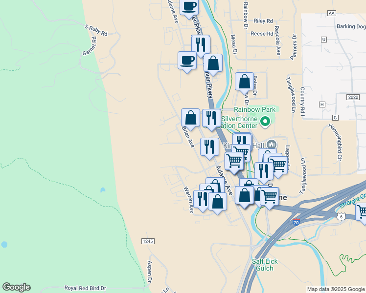 map of restaurants, bars, coffee shops, grocery stores, and more near in Silverthorne