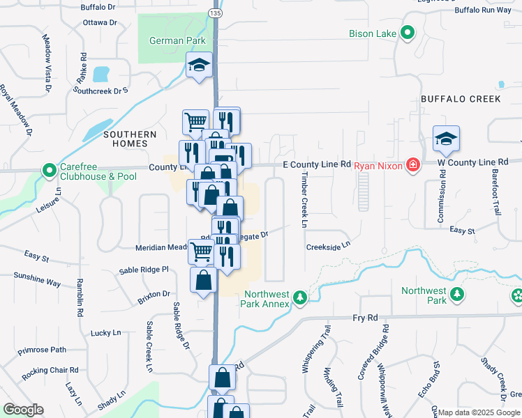 map of restaurants, bars, coffee shops, grocery stores, and more near 1170 Apple Valley Road in Greenwood