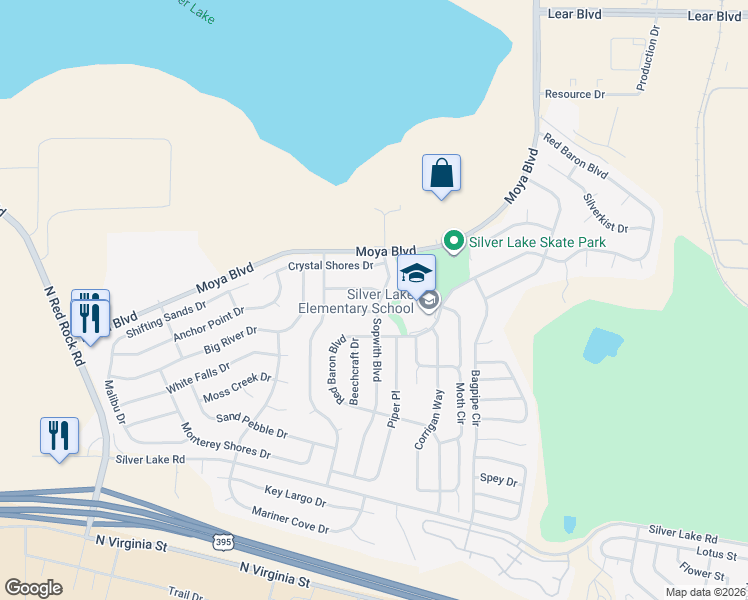 map of restaurants, bars, coffee shops, grocery stores, and more near 8745 Sopwith Boulevard in Reno