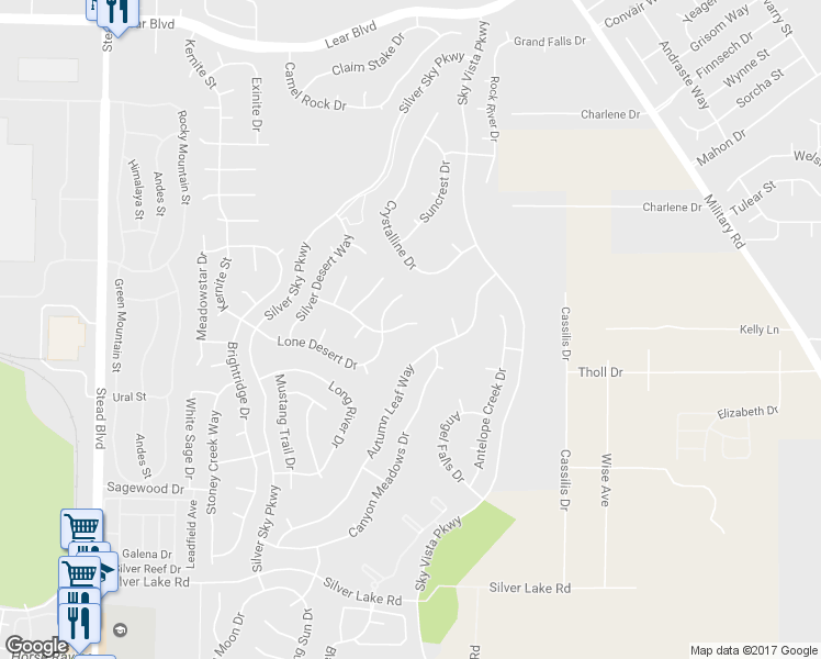map of restaurants, bars, coffee shops, grocery stores, and more near 11550 Desert Bloom Drive in Reno