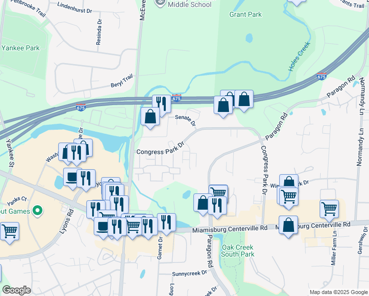 map of restaurants, bars, coffee shops, grocery stores, and more near 7754 Betsy Ross Circle in Montgomery County