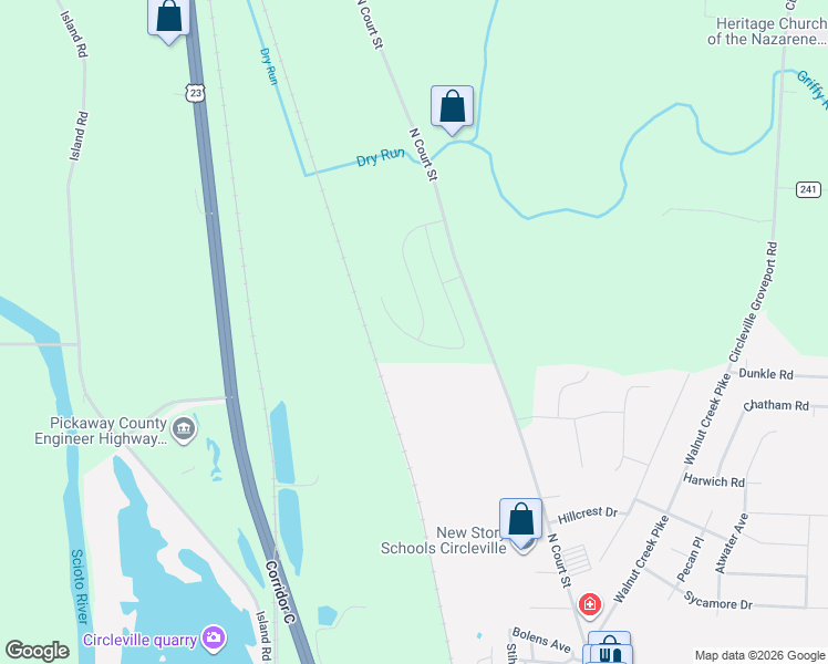 map of restaurants, bars, coffee shops, grocery stores, and more near 206 Vine Grove Drive in Circleville