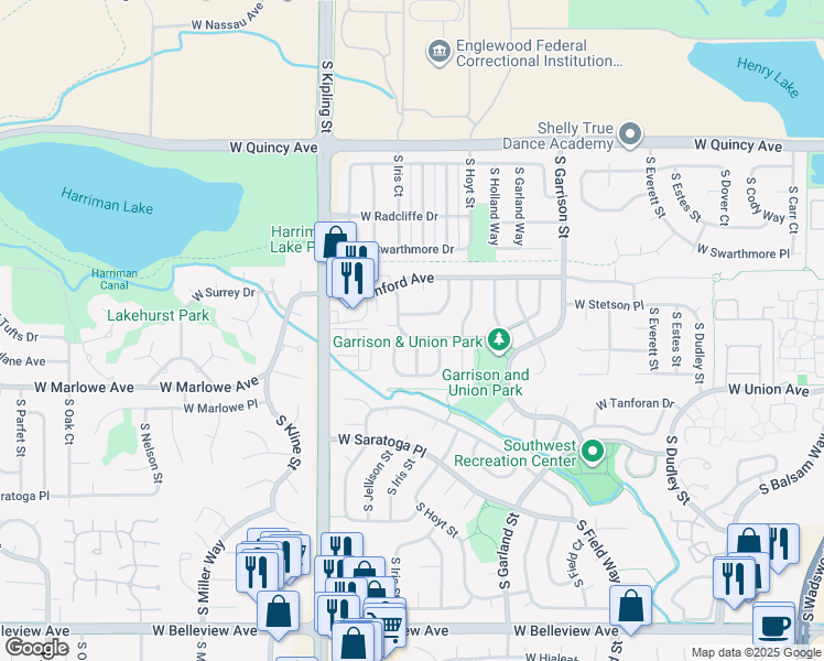 map of restaurants, bars, coffee shops, grocery stores, and more near 9753 West Tufts Avenue in Littleton