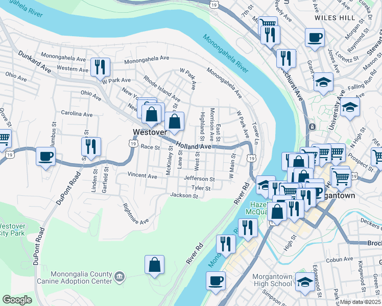 map of restaurants, bars, coffee shops, grocery stores, and more near 3 Sycamore Street in Westover