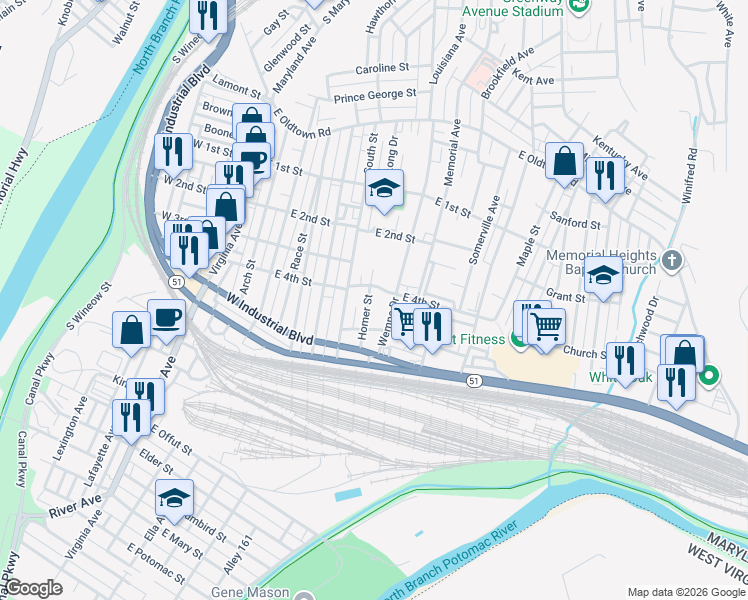 map of restaurants, bars, coffee shops, grocery stores, and more near 415 Homer Street in Cumberland