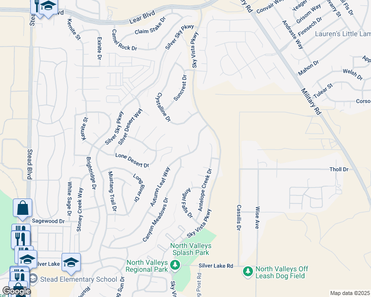 map of restaurants, bars, coffee shops, grocery stores, and more near 9605 Marble Creek Court in Reno
