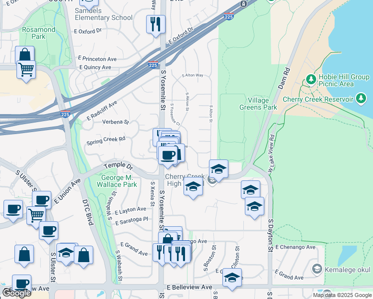 map of restaurants, bars, coffee shops, grocery stores, and more near 9050 East Tufts Avenue in Greenwood Village