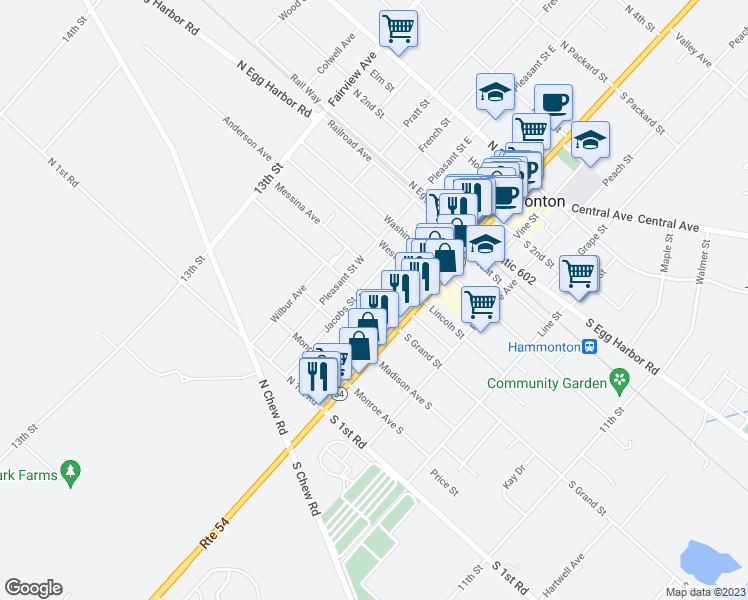 map of restaurants, bars, coffee shops, grocery stores, and more near 319 Orchard Street West in Hammonton