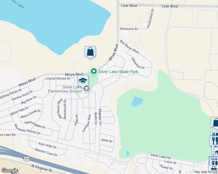 map of restaurants, bars, coffee shops, grocery stores, and more near 8734 Sunset Breeze Drive in Reno