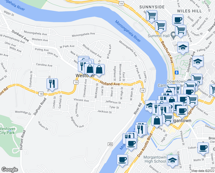 map of restaurants, bars, coffee shops, grocery stores, and more near 5 Sycamore Street in Westover