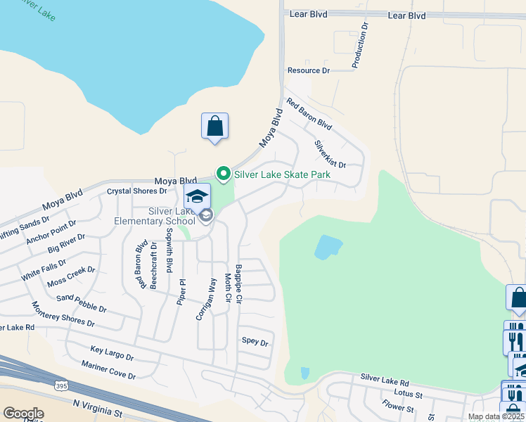 map of restaurants, bars, coffee shops, grocery stores, and more near 8734 Sunset Breeze Drive in Reno