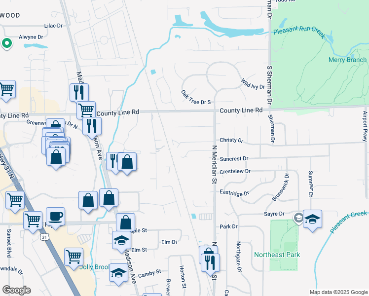map of restaurants, bars, coffee shops, grocery stores, and more near 95 Paz Drive West in Greenwood