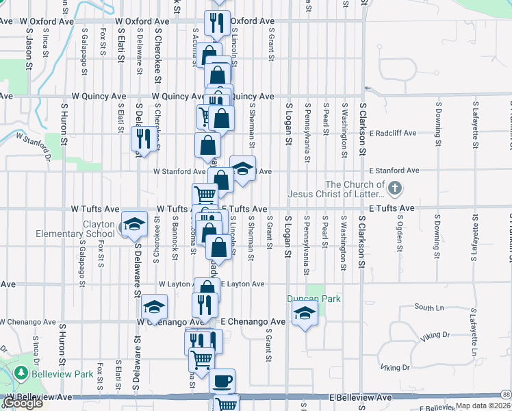 map of restaurants, bars, coffee shops, grocery stores, and more near 4608 South Sherman Street in Englewood