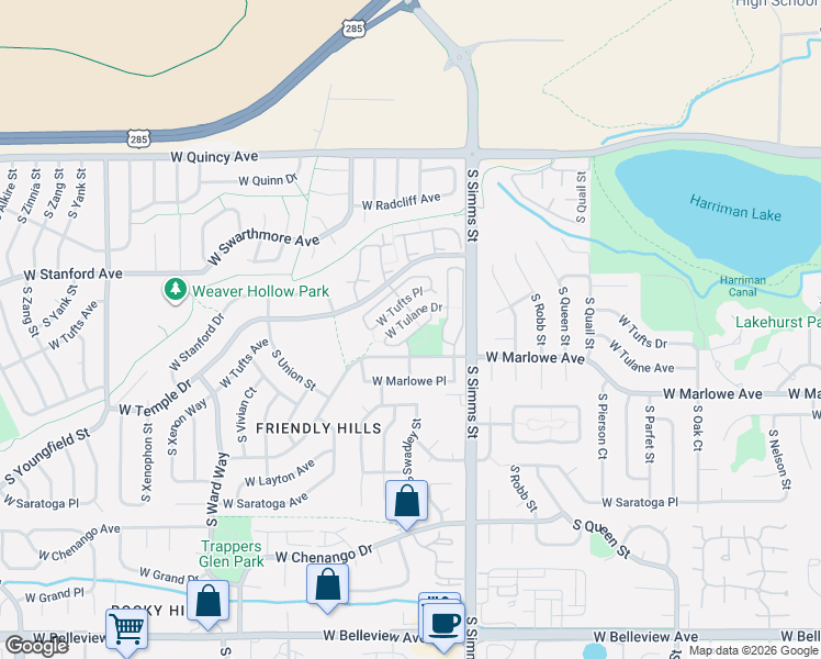 map of restaurants, bars, coffee shops, grocery stores, and more near 4669 South Swadley Way in Morrison