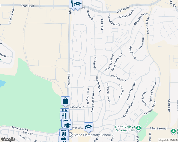 map of restaurants, bars, coffee shops, grocery stores, and more near 11600 Rocky Mountain Street in Reno