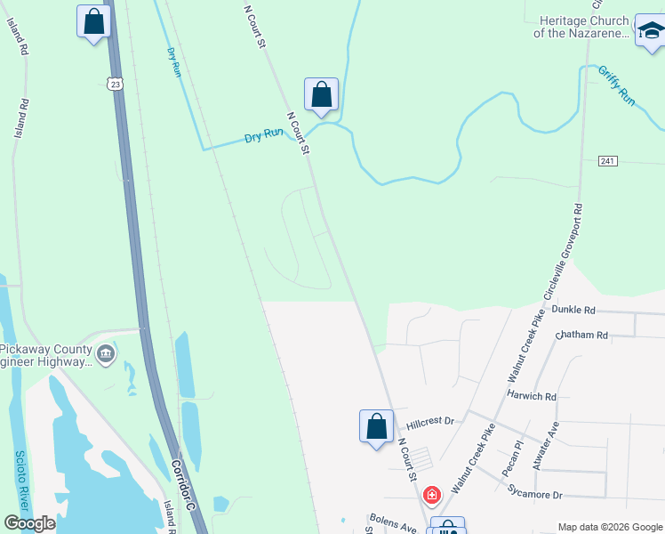 map of restaurants, bars, coffee shops, grocery stores, and more near 1747-2099 County Highway 511 in Circleville