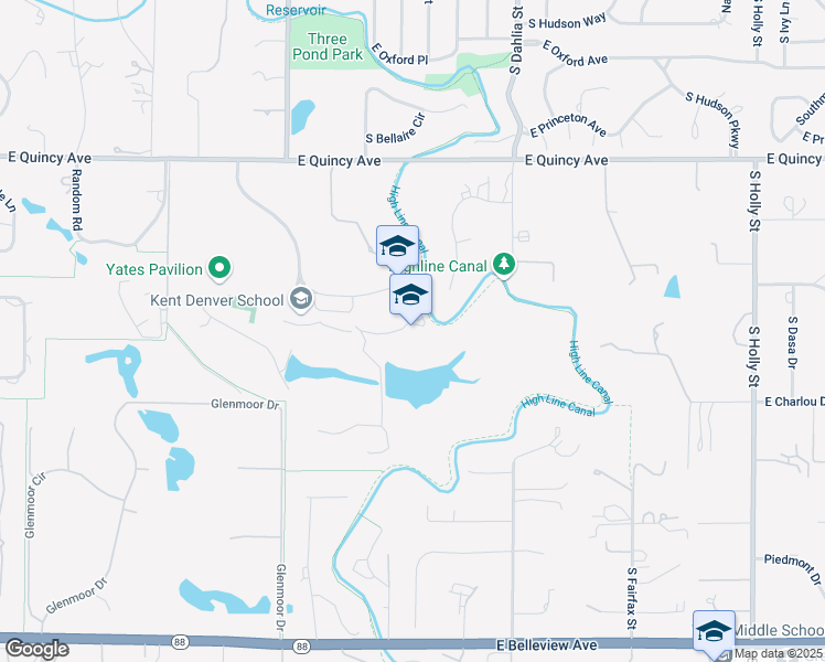 map of restaurants, bars, coffee shops, grocery stores, and more near 4000 East Quincy Avenue in Englewood