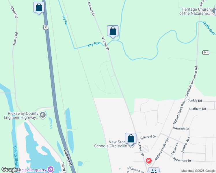 map of restaurants, bars, coffee shops, grocery stores, and more near 1960 North Court Street in Circleville