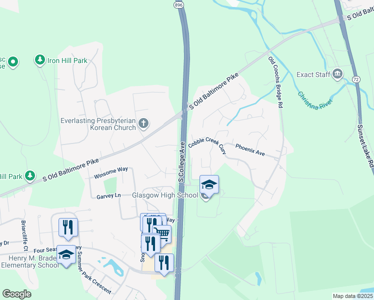 map of restaurants, bars, coffee shops, grocery stores, and more near 1716 South College Avenue in Newark