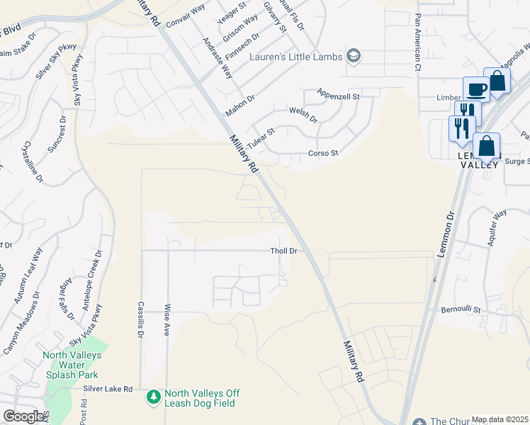 map of restaurants, bars, coffee shops, grocery stores, and more near 8805 Military Road in Reno