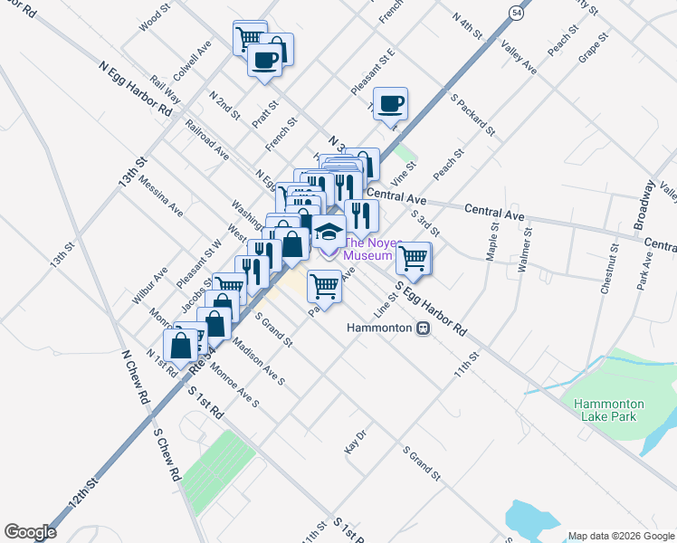 map of restaurants, bars, coffee shops, grocery stores, and more near 22 Passmore Avenue in Hammonton