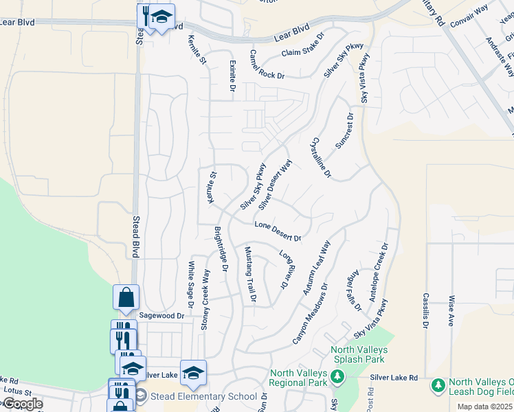 map of restaurants, bars, coffee shops, grocery stores, and more near 9665 Silver Desert Way in Reno