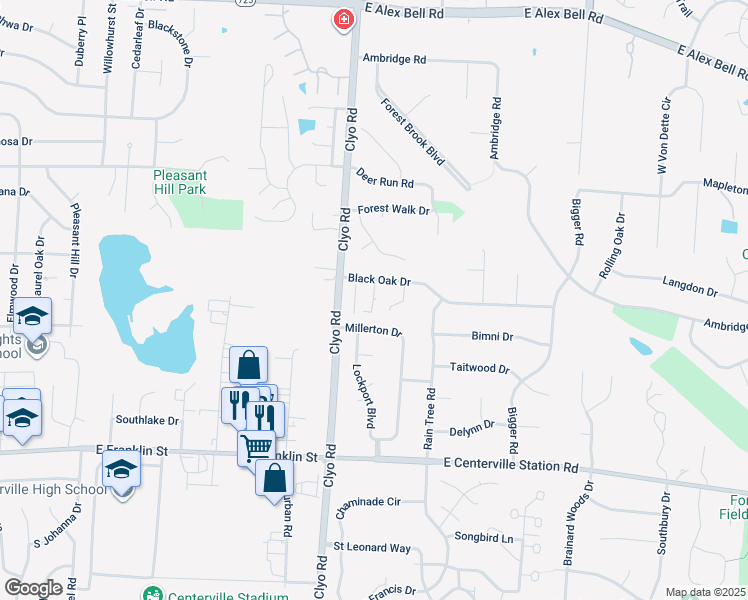 map of restaurants, bars, coffee shops, grocery stores, and more near 11460 Sterling Place in Dayton