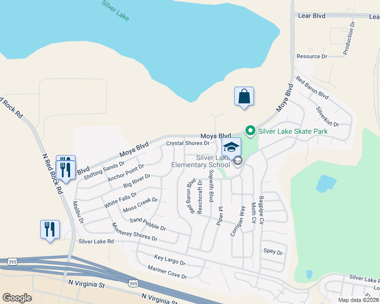 map of restaurants, bars, coffee shops, grocery stores, and more near 7655 Rolling Clouds Drive in Reno