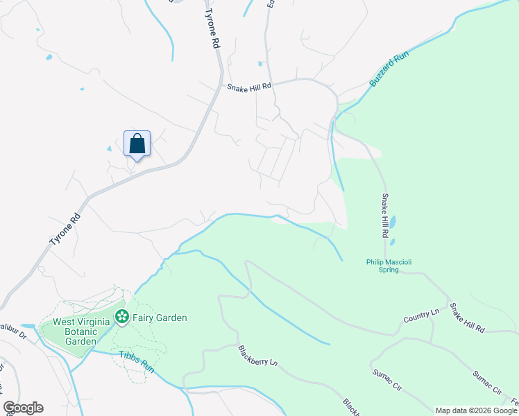 map of restaurants, bars, coffee shops, grocery stores, and more near 134 Aurora Drive in Morgantown