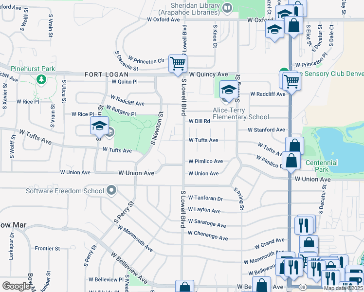 map of restaurants, bars, coffee shops, grocery stores, and more near 3585 West Pimlico Avenue in Englewood