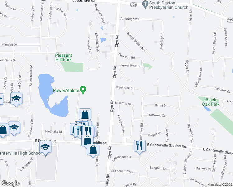 map of restaurants, bars, coffee shops, grocery stores, and more near 1007 Millerton Drive in Dayton
