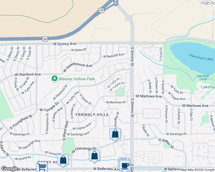 map of restaurants, bars, coffee shops, grocery stores, and more near 11886 West Tulane Drive in Morrison