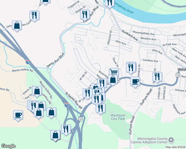 map of restaurants, bars, coffee shops, grocery stores, and more near 146 Marchand Drive in Westover