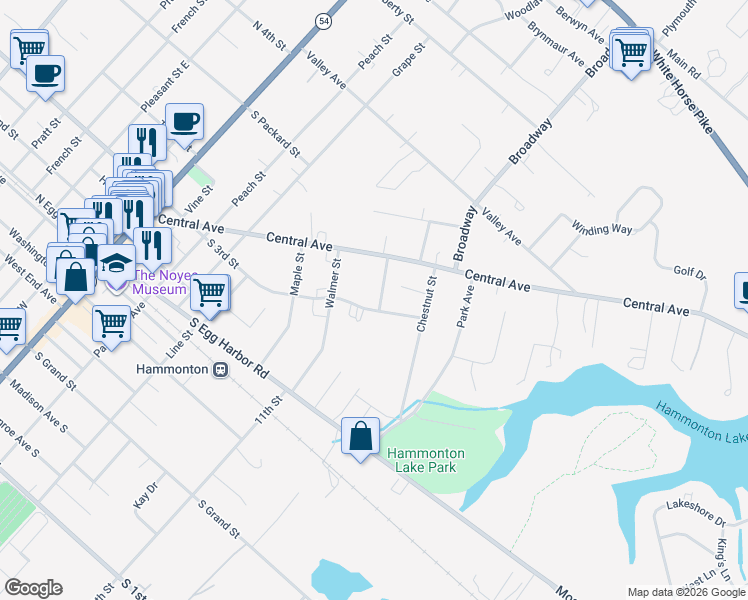 map of restaurants, bars, coffee shops, grocery stores, and more near 309 Locust Street in Hammonton
