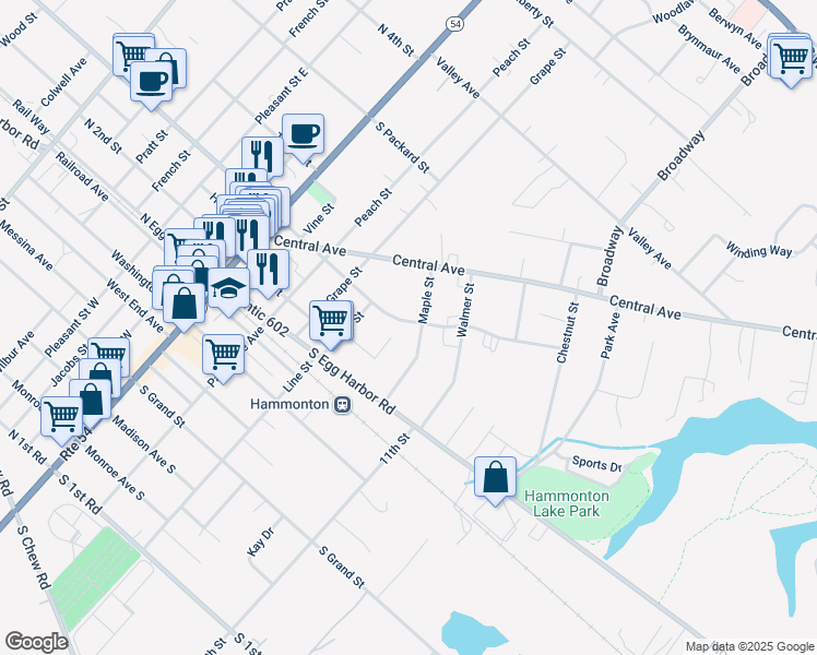 map of restaurants, bars, coffee shops, grocery stores, and more near 362 South 3rd Street in Hammonton