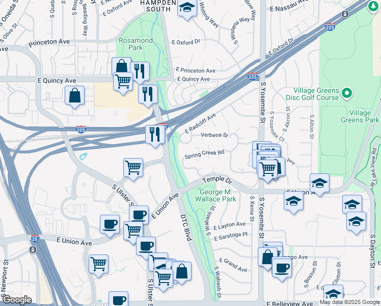 map of restaurants, bars, coffee shops, grocery stores, and more near 315 South Verbena Street in Denver