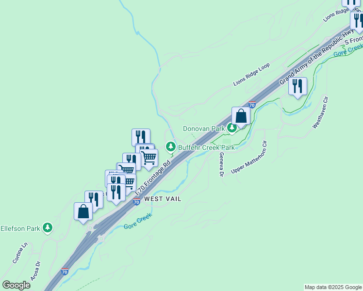 map of restaurants, bars, coffee shops, grocery stores, and more near in Vail