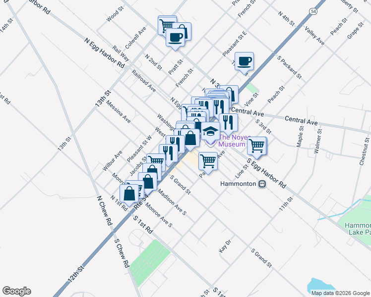 map of restaurants, bars, coffee shops, grocery stores, and more near 26 Orchard Street West in Hammonton