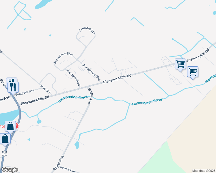 map of restaurants, bars, coffee shops, grocery stores, and more near 300 Pleasant Mills Rd in Hammonton