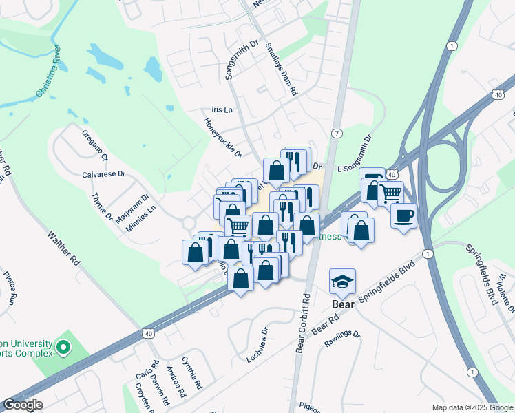 map of restaurants, bars, coffee shops, grocery stores, and more near 235 Governors Place in Bear