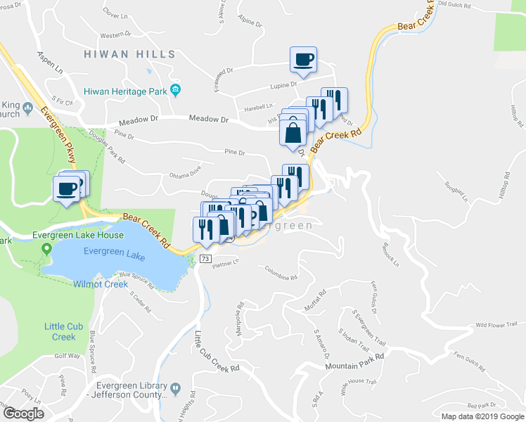 map of restaurants, bars, coffee shops, grocery stores, and more near 27988 Knowles Road in Evergreen