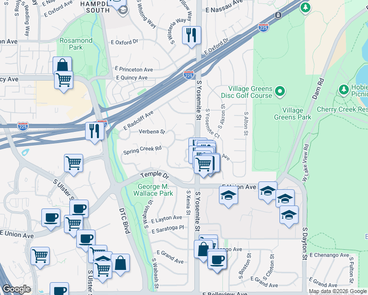map of restaurants, bars, coffee shops, grocery stores, and more near 119 South Broadmoor Road in Denver
