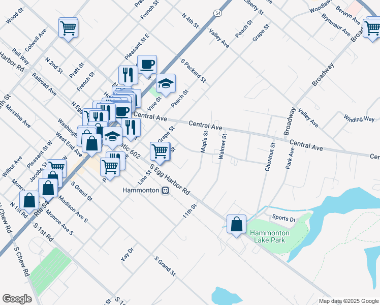 map of restaurants, bars, coffee shops, grocery stores, and more near 362 South 3rd Street in Hammonton