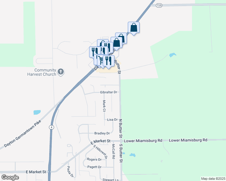 map of restaurants, bars, coffee shops, grocery stores, and more near 42 Gibraltar Drive in Germantown