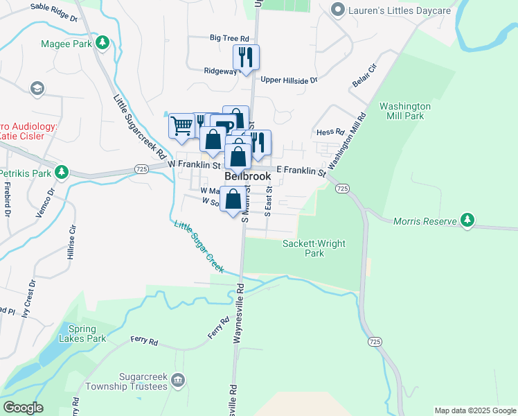map of restaurants, bars, coffee shops, grocery stores, and more near 57 South Main Street in Spring Valley