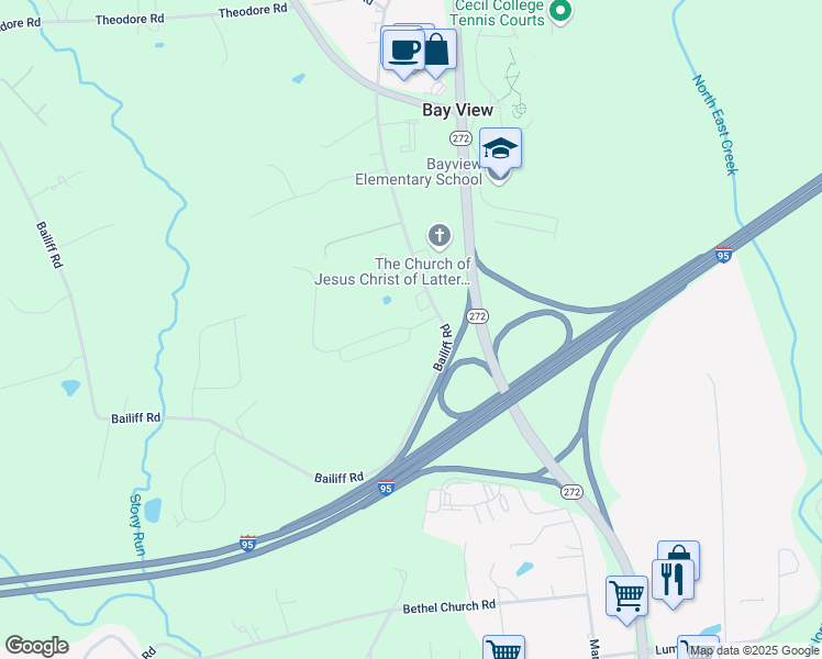 map of restaurants, bars, coffee shops, grocery stores, and more near 19 Bay View Woods Loop in North East