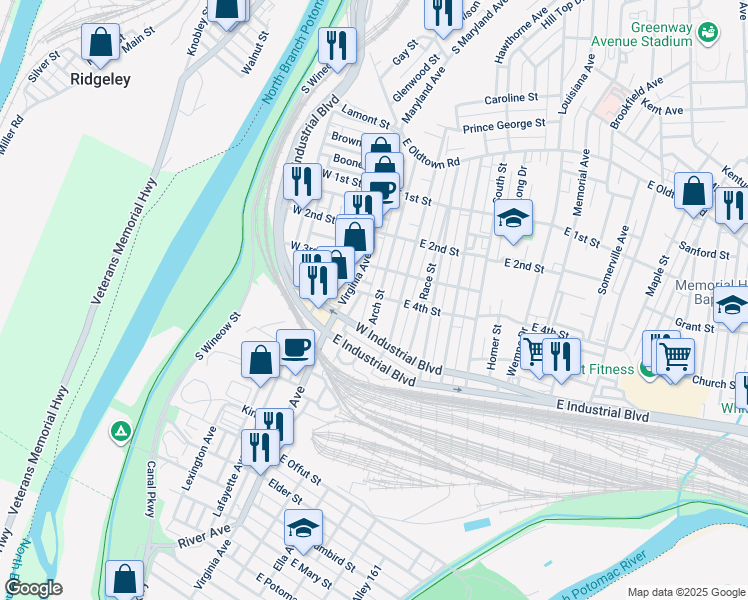 map of restaurants, bars, coffee shops, grocery stores, and more near 324 Arch Street in Cumberland
