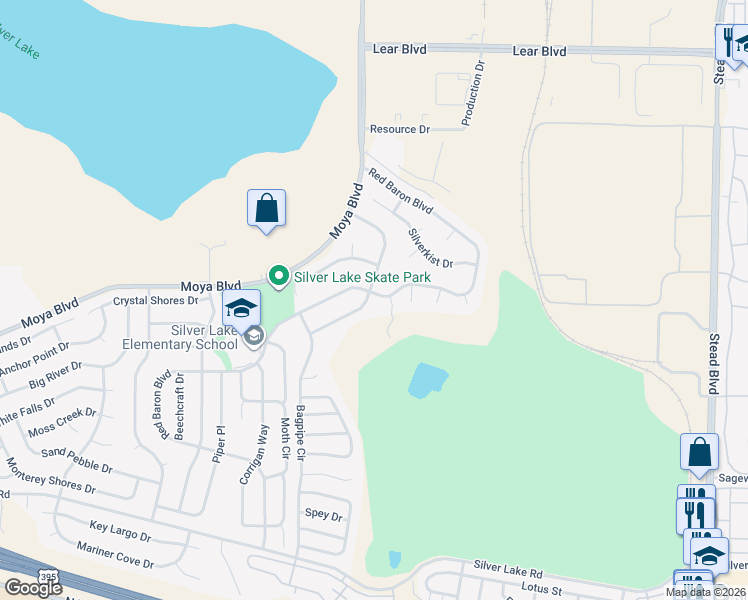 map of restaurants, bars, coffee shops, grocery stores, and more near 8790 Sunset Breeze Drive in Reno