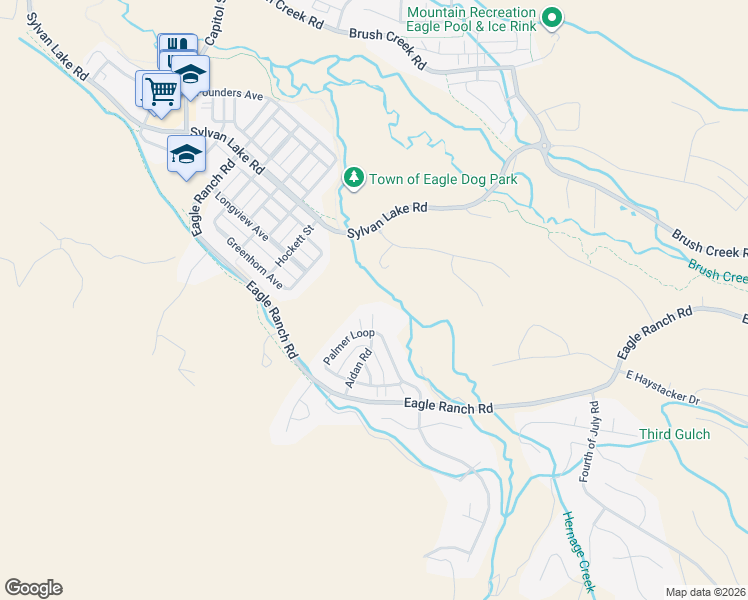map of restaurants, bars, coffee shops, grocery stores, and more near 207 Aidan Rd in Eagle