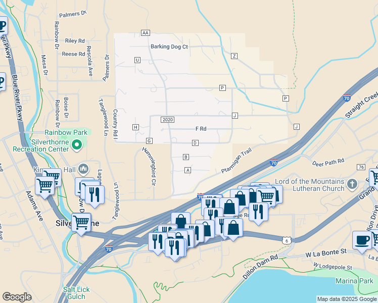 map of restaurants, bars, coffee shops, grocery stores, and more near 77 Circle B in Dillon